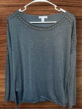 Westport Gray Stud-Trim Knit Sweater